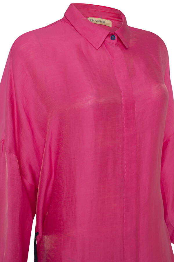 Fuşya Püsküllü Rahat Kesim Keten Tunik - 2