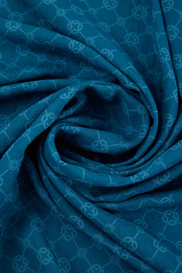 Petrol Mavisi 100X100 Elegance Monogram Eşarp - 6