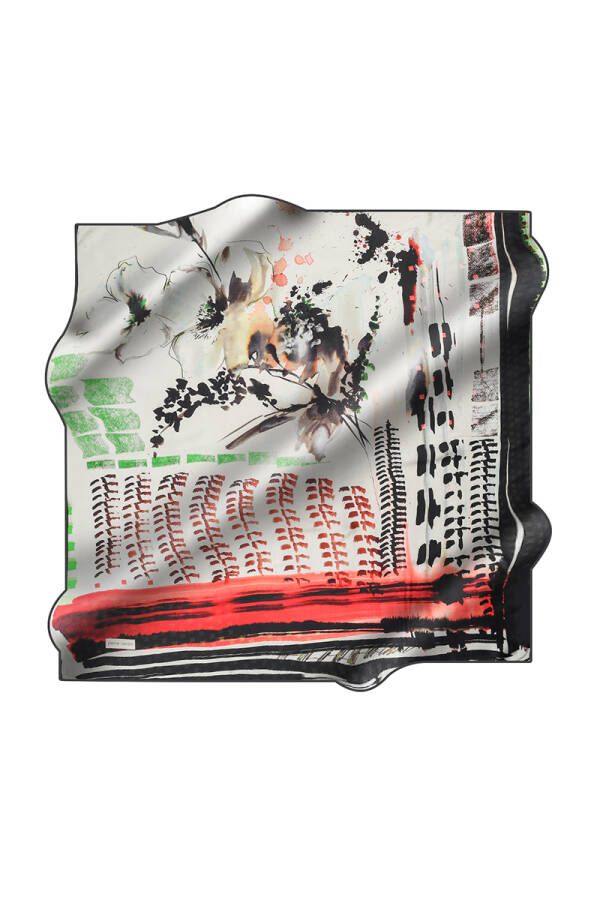 Çiçek Desenli 90X90 Pierre Cardin Krep Saten Eşarp - 1