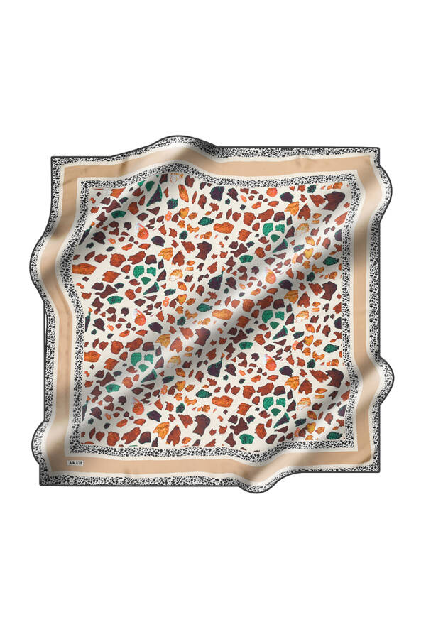 Geometrik Desenli 90X90 İpek Krep Saten - 1