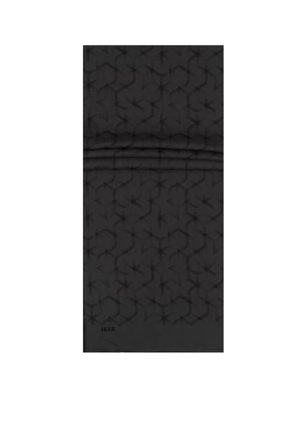 Antrasit Polyester Dikdörtgen Geometrik Desenli Şal - 1