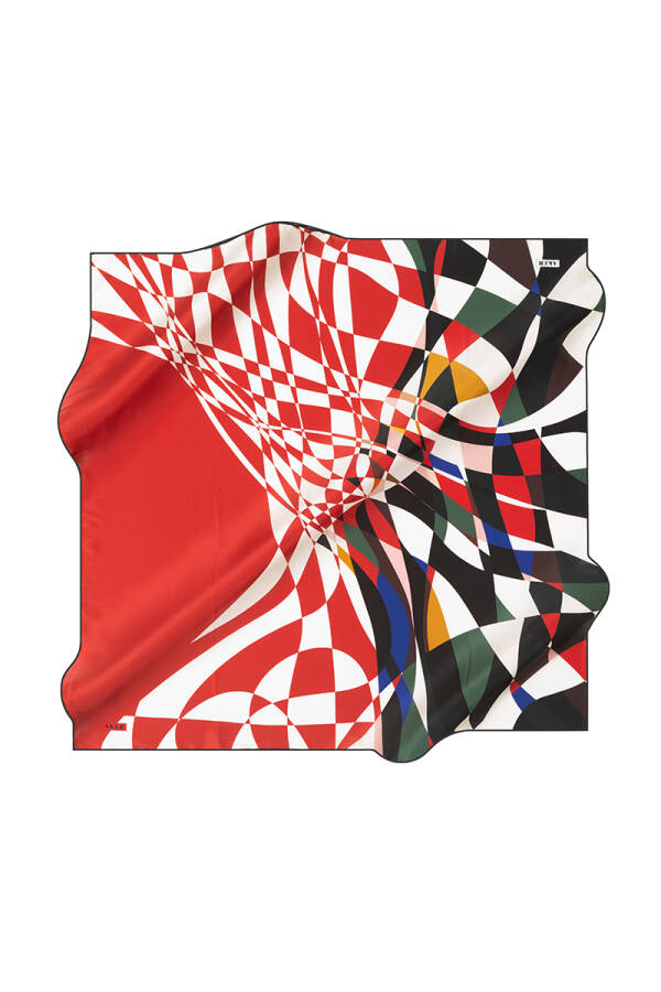 Geometrik Desenli 90X90 İpek Krep Saten Eşarp - 1