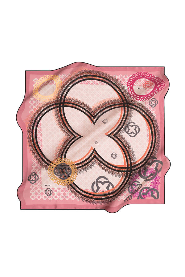 Pembe İpek Kare Logo Desenli Eşarp - 1