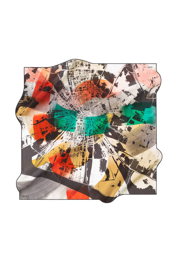 Renkli 90X90 Aker İpek Krep Saten Eşarp - 1