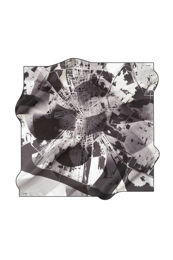 Geometrik Desenli 90X90 İpek Krep Saten Eşarp - 1