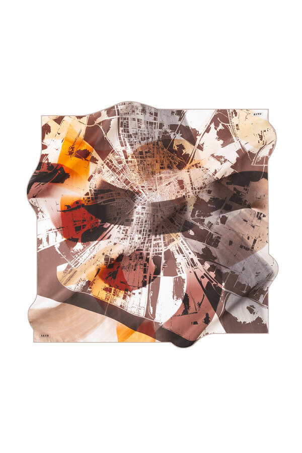 Renkli 90X90 Aker İpek Krep Saten Eşarp - 1