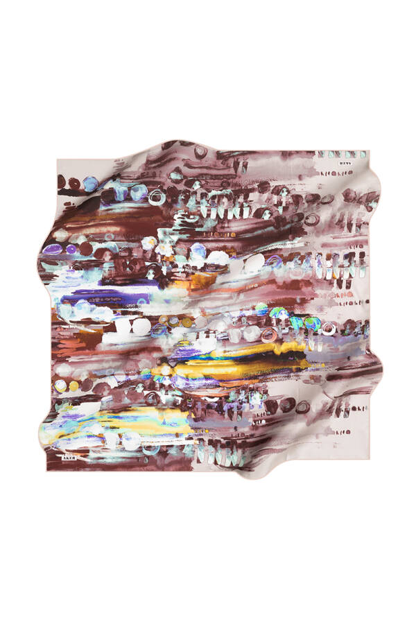 Fırça Desenli 90X90 İpek Krep Saten Eşarp - 1