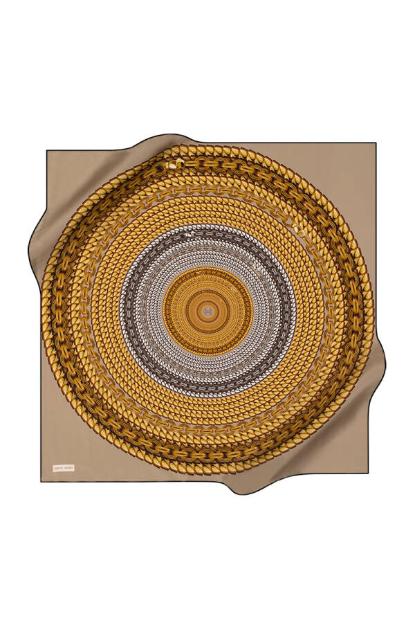 Zincir Desenli 90X90 İpek Krep Saten Eşarp - 1