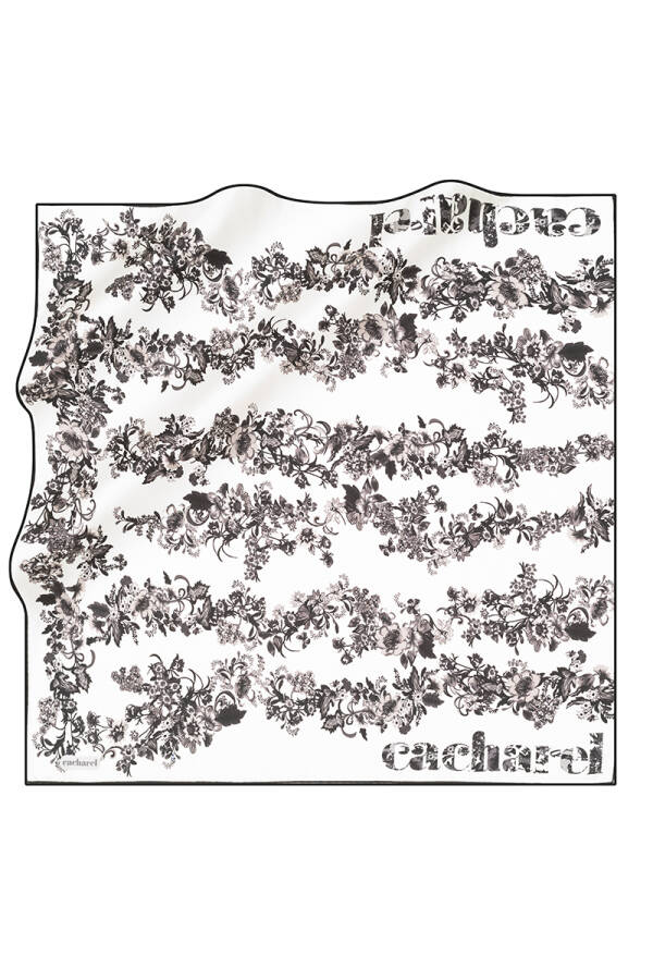 Çiçek Desenli 90X90 İpek Twill Eşarp - 1