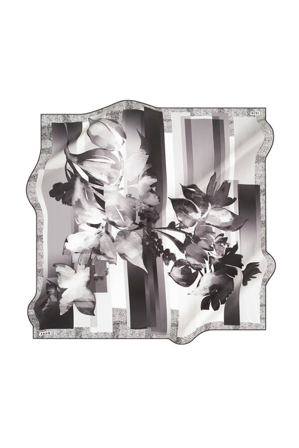 Çiçek Desenli 90X90 Aker İpek Tivil Eşarp - 1