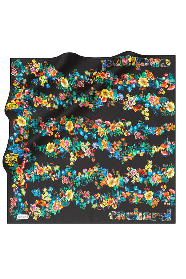 Çiçek Desenli 90X90 İpek Twill Eşarp - 1