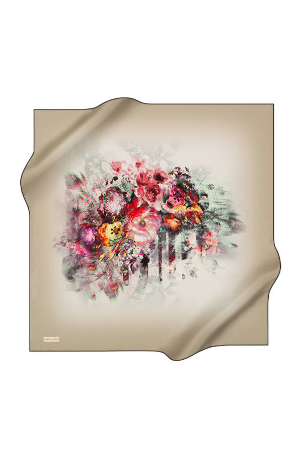 Çiçek Desenli 90X90 İpek Krep Saten Eşarp - 1