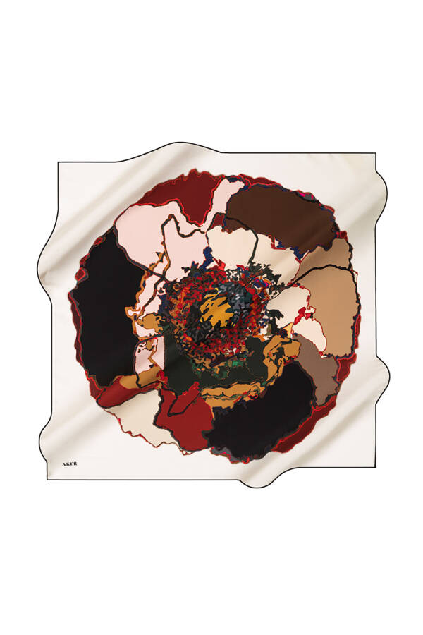 Çiçek Desenli 90X90 Aker İpek Tivil Eşarp - Aker