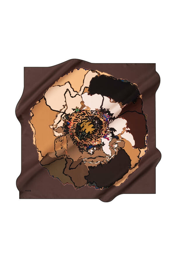 Çiçek Desenli 90X90 Aker İpek Tivil Eşarp - Aker