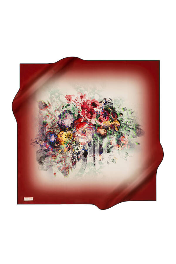 Çiçek Desenli 90X90 İpek Twill Eşarp - 1