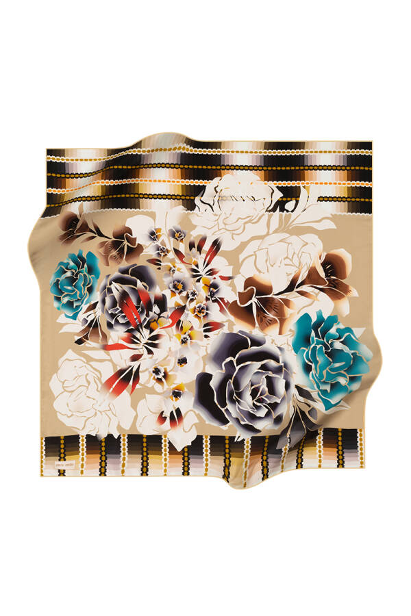 Çiçek Desenli 90X90 İpek Twill Eşarp - 1