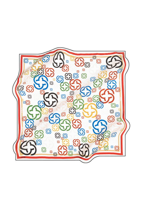 Renkli 90X90 Aker İpek Tivil Eşarp - 1