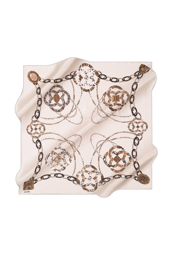Logo Desenli 90X90 Aker İpek Tivil Eşarp - 1