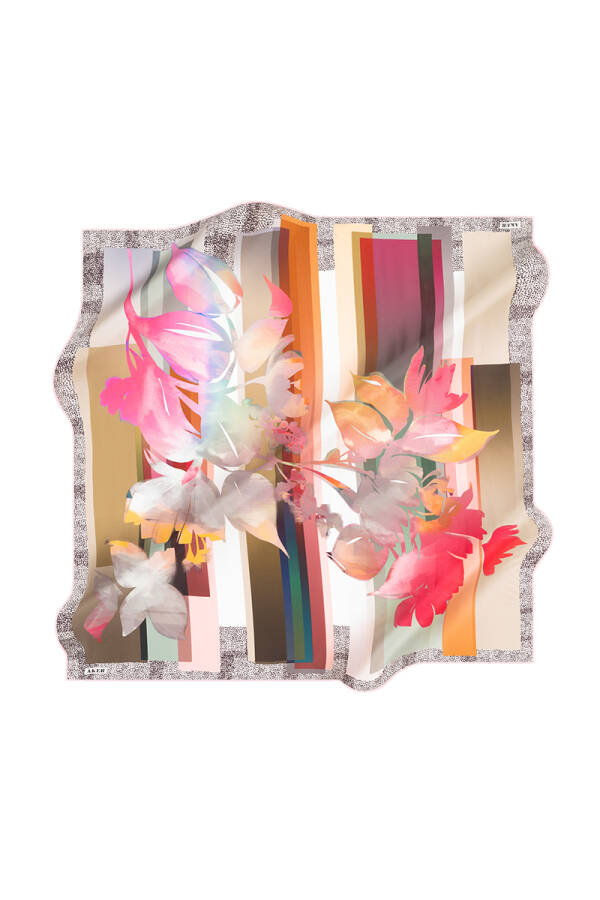 Çiçek Desenli 90X90 Aker İpek Tivil Eşarp - 1