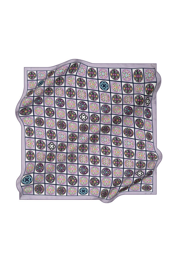 Logo Desenli 90X90 İpek Twill Eşarp - 1