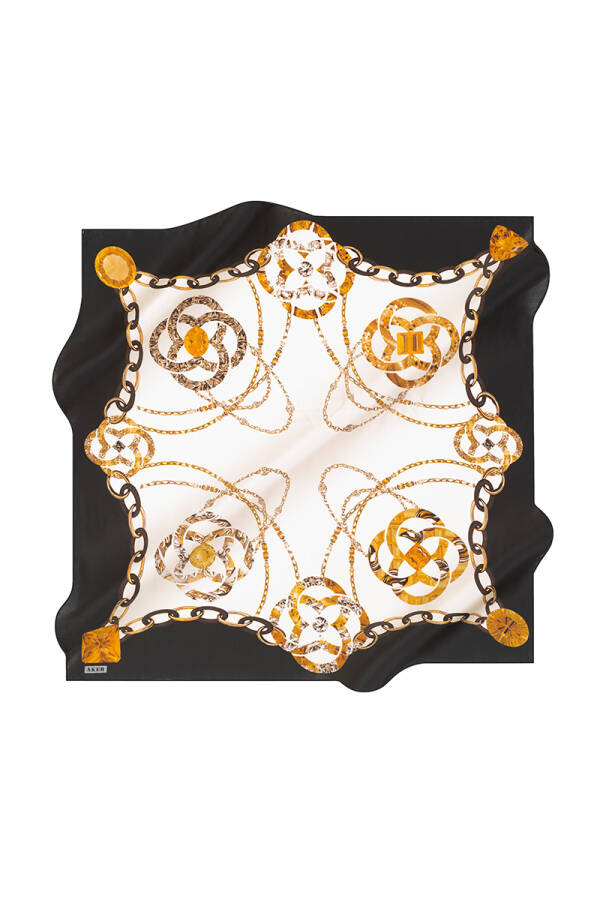 Logo Desenli 90X90 İpek Twill Eşarp - 1