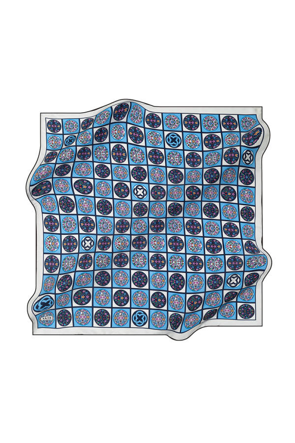 Logo Desenli 90X90 İpek Twill Eşarp - 1