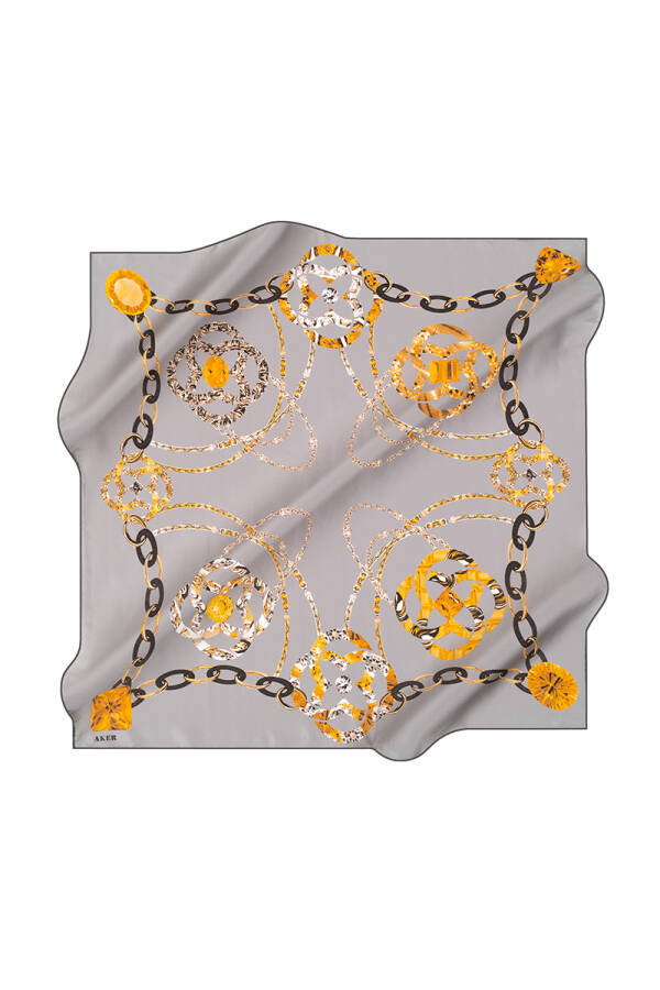 Renkli 90X90 Aker İpek Tivil Eşarp - 1