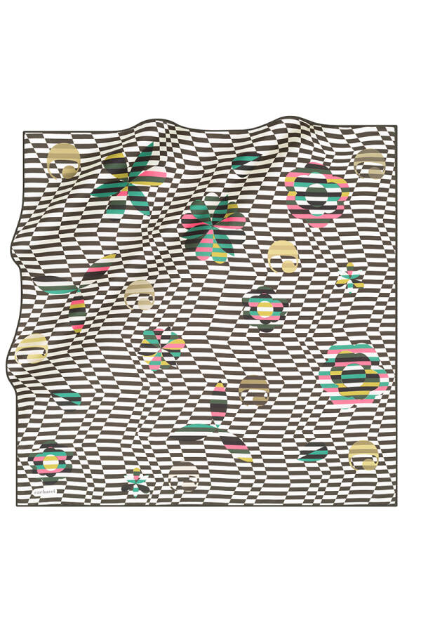 Geometrik Desenli 90X90 İpek Twill Eşarp - 1