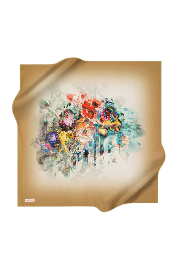 Çiçek Desenli 90X90 Pierre Cardin Krep Saten Eşarp - 1