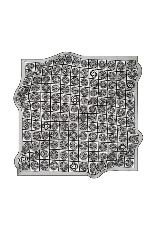 Logo Desenli 90X90 İpek Krep Saten Eşarp - 1