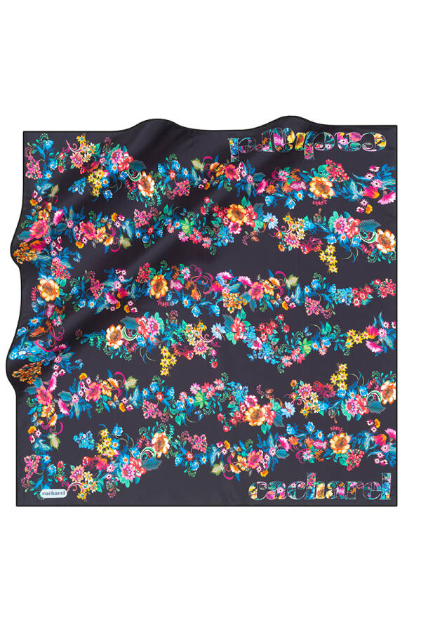 Çiçek Desenli 90X90 İpek Twill Eşarp - 1