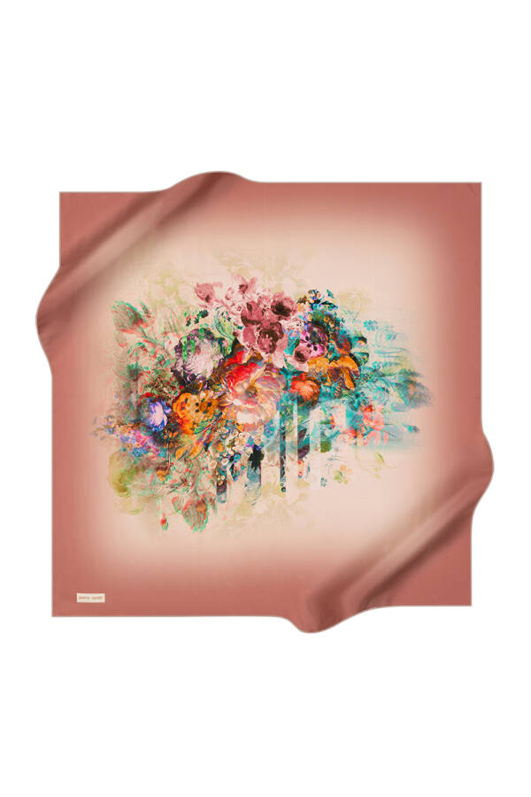 Çiçek Desenli 90X90 Pierre Cardin Krep Saten Eşarp - 1