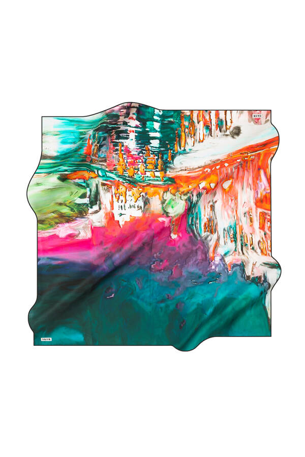 Fırça Desenli 90X90 İpek Krep Saten Eşarp - 1