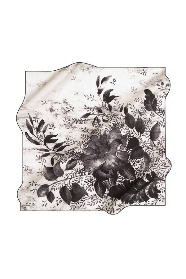 Çiçek Desenli 90X90 Aker İpek Krep Saten Eşarp - Aker