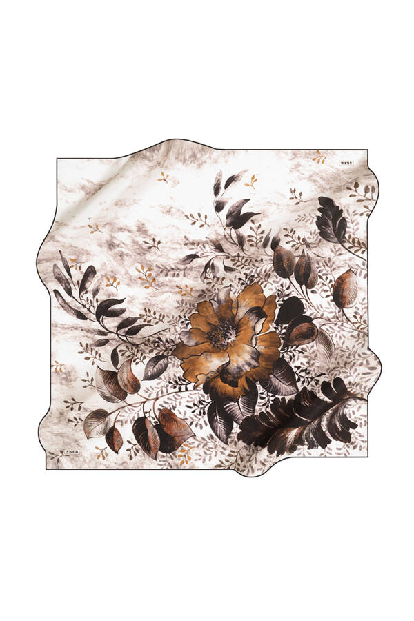 Çiçek Desenli 90X90 İpek Krep Saten Eşarp - 1