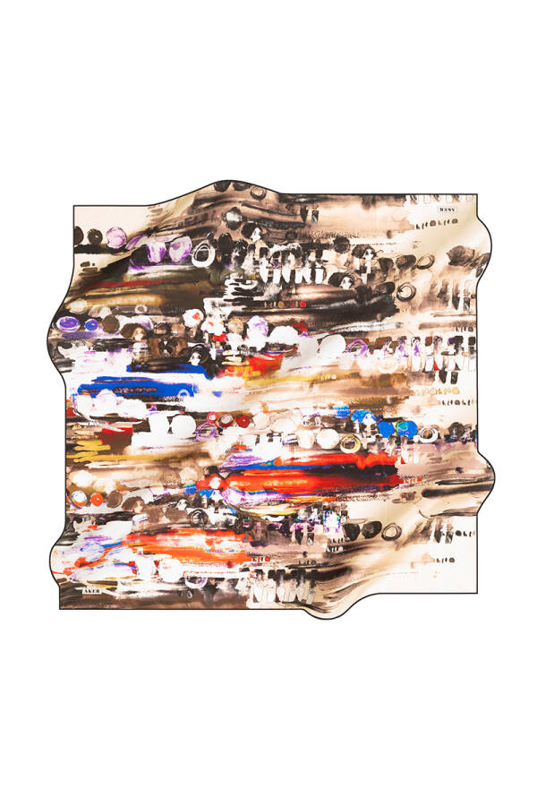 Fırça Desenli 90X90 İpek Krep Saten Eşarp - 1