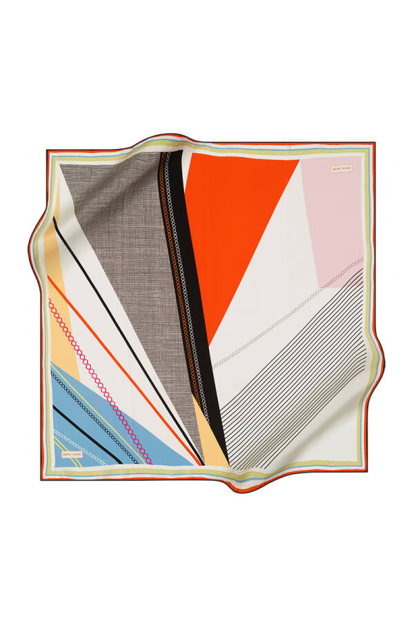 Geometrik Desenli 90X90 İpek Krep Saten Eşarp - 1