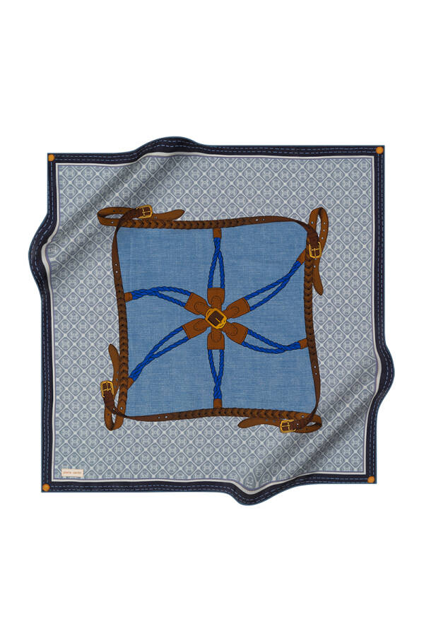 Logo Desenli 90X90 İpek Twill Eşarp - 1