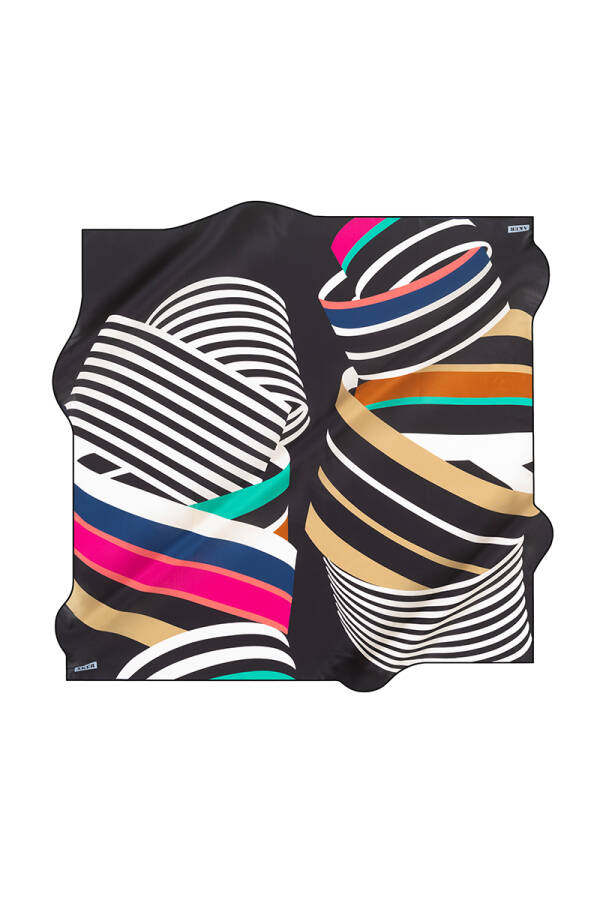 Renkli 90X90 Aker İpek Tivil Eşarp - 1