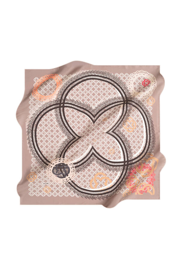 Logo Desenli 90X90 İpek Twill Eşarp - 1