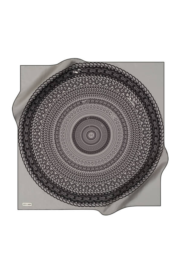 Zincir Desenli 90X90 İpek Krep Saten Eşarp - 1