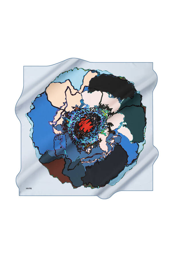 Çiçek Desenli 90X90 Aker İpek Tivil Eşarp - Aker