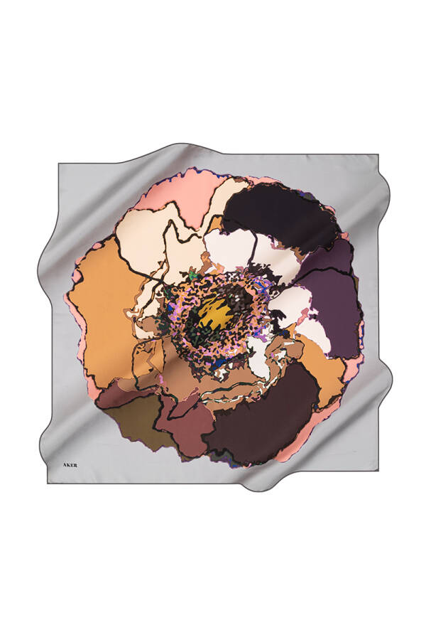 Çiçek Desenli 90X90 Aker İpek Tivil Eşarp - Aker