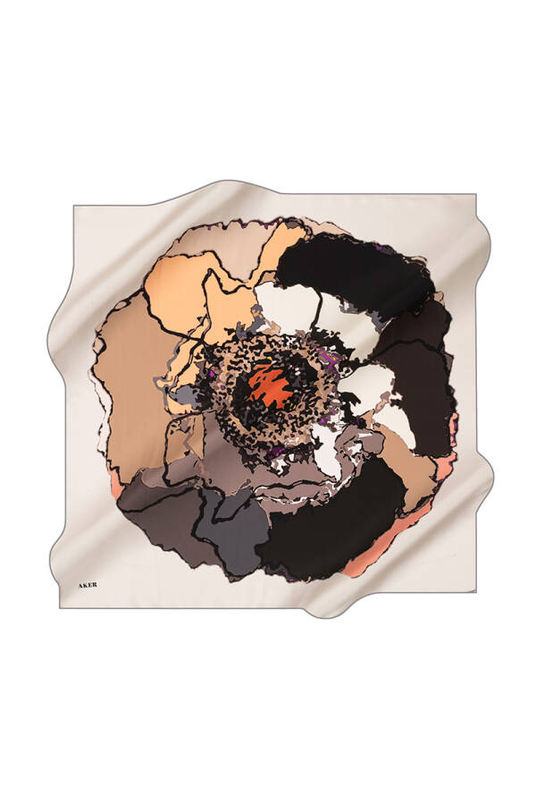 Çiçek Desenli 90X90 Aker İpek Tivil Eşarp - 1