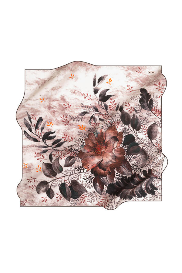 Çiçek Desenli 90X90 Aker İpek Krep Saten Eşarp - Aker