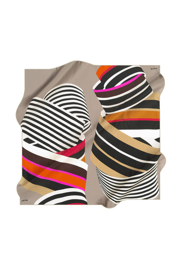 Geometrik Desenli 90X90 İpek Twill Eşarp - 1