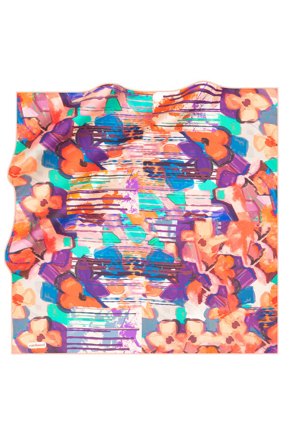 Renkli 90X90 Cacharel Twill Eşarp - 1