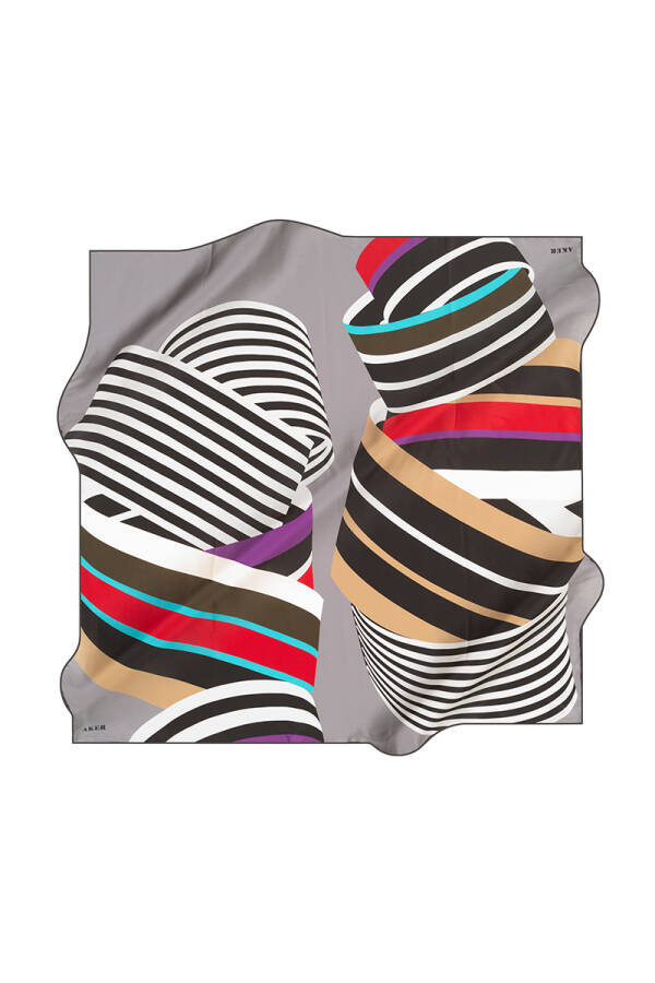 Geometrik Desenli 90X90 Aker İpek Tivil Eşarp - 1