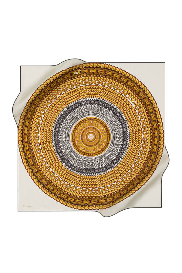 Zincir Desenli 90X90 İpek Krep Saten Eşarp - 1