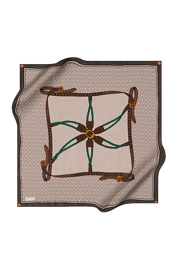 Logo Desenli 90X90 İpek Twill Eşarp - 1